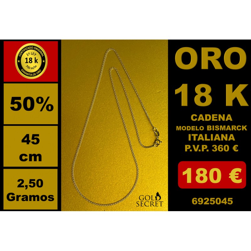 Cadena Modelo BISMARCK ORO 18 Kilates 45 cm - Gold Secret