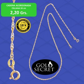 CADENA ACORDONADA ITALIANA 50 cm ORO 18 KILATES ( SINGAPUR )