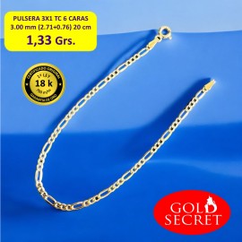 COLLAR 3X1 TC 6 CARAS ORO 18 Kilates 3.00 mm 20 cm