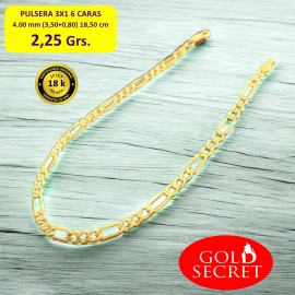 Pulsera 3X1 TC 6 CARAS 4.00 mm 18,50 cm ORO 18 Kilates