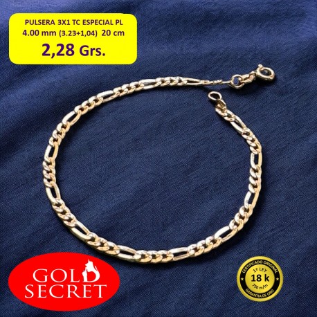 Pulsera 3X1 TC ESPECIAL 4.00 mm 20 cm ORO 18 Kilates 