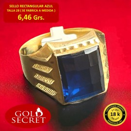 Sello Caballero Rectangular Damero Azul Oro 18 Kilates