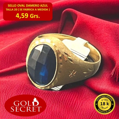 SELLO OVAL DAMERO AZUL ORO 18 KILATES