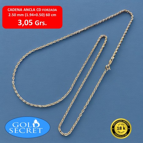 Cadena ANCLA FORZADA CLASICA 2.50 MM 60 CM ORO 18 Kilates