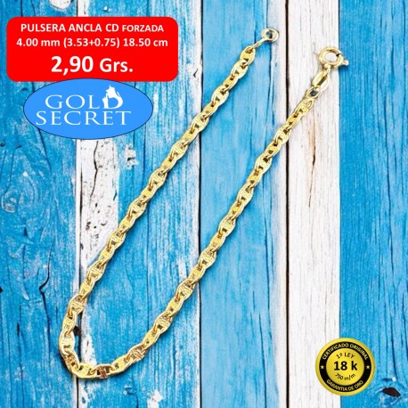 PULSERA CD ANCLA 4.00 MM 18.50 CM ORO 18 Kilates