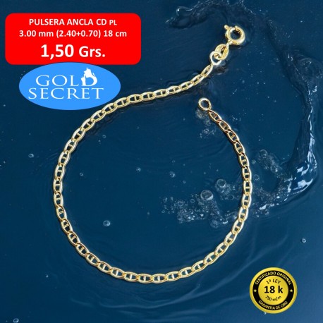 PULSERA CD ANCLA 3.00 MM 18 CM ORO 18 Kilates