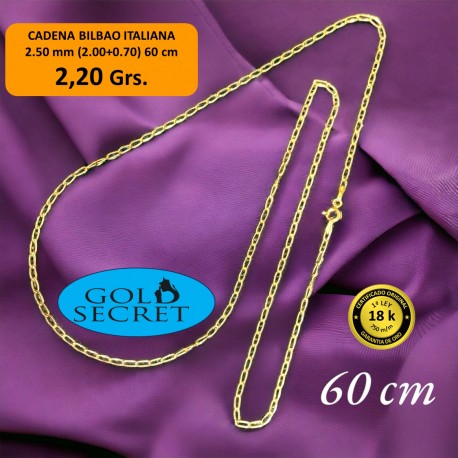 CADENA BILBAO ALARGADO 2.50 mm 60 cm ORO 18 KILATES